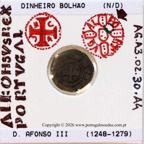 Dinheiro em bolhão de D. Afonso III (1248–1279). – Incografia – Ref. MQ.1D.AG.A3.02.30.A4
