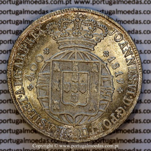 Cruzado Novo prata 1819 D. João VI — Anverso — Ref. MQ.4D.AG.J6.12.02.A1 — Estado: Soberba