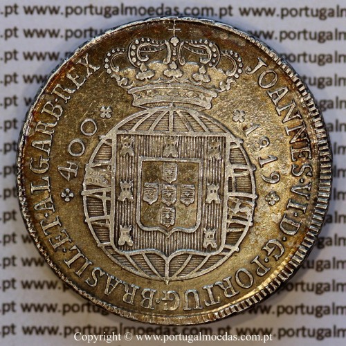 Cruzado Novo prata 1819 D. João VI — Anverso — Ref. MQ.4D.AG.J6.12.02.B1 — Estado: MBC+ / Bela