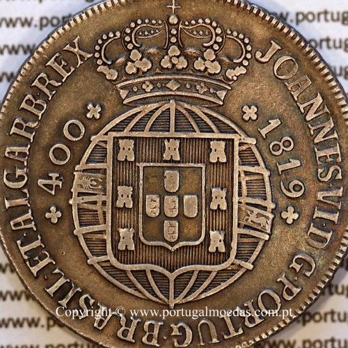 Portugal 1819 Cruzado Novo silver, King João VI — High crown and Type 13 diadem detail — Ref. MQ.4D.AG.J6.12.11.A6