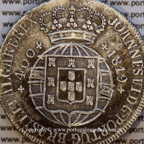 Cruzado Novo prata 1819 D. João VI — Detalhe da coroa alta e diadema tipo 13 — Ref. MQ.4D.AG.J6.12.11.B2
