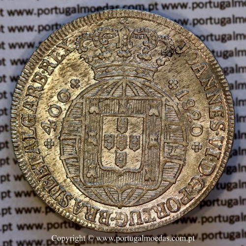 Cruzado Novo prata 1820 D. João VI — Anverso — Ref. MQ.4D.AG.J6.12.03.A2 — Estado: Soberba