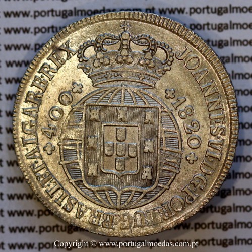 Portugal Cruzado Novo silver 1820, King João VI (480 Réis) – UNC – Obverse  – Ref. MQ.4D.AG.J6.12.12.A1