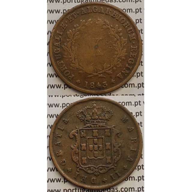 MOEDA X REIS COBRE 1843 (BC+) - D.MARIA II