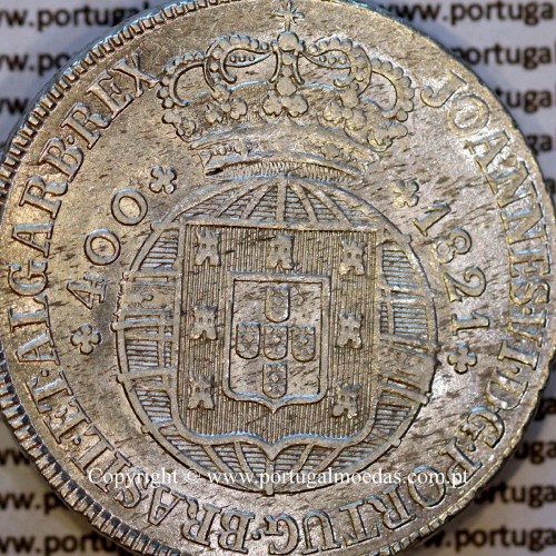 Cruzado Novo prata 1821 D. João VI — Detalhe do Anverso — Ref. MQ.4D.AG.J6.12.13.A6 — Estado: Soberba