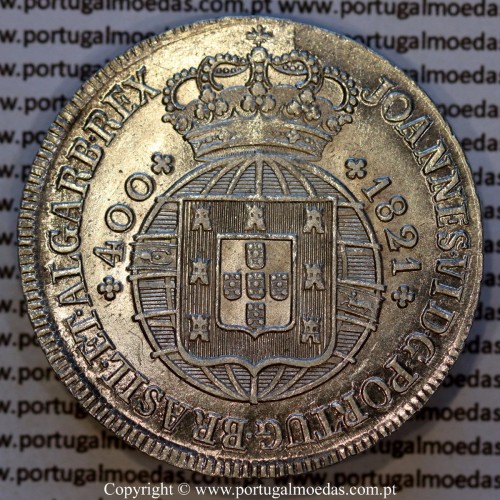 Cruzado Novo prata 1821 D. João VI — Anverso — Ref. MQ.4D.AG.J6.12.13.A2 — Estado: Soberba