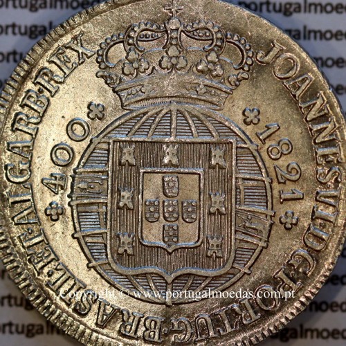 Cruzado Novo prata 1821 D. João VI — Detalhe do Anverso — Ref. MQ.4D.AG.J6.12.13.A2 — Estado: Soberba