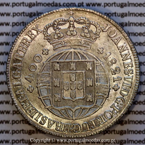 Cruzado Novo prata 1821 D. João VI — Anverso — Ref. MQ.4D.AG.J6.12.13.A5 — Estado: Soberba