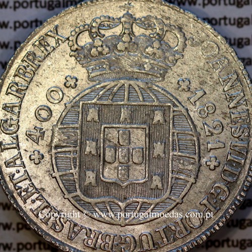 Cruzado Novo prata 1821 D. João VI — Detalhe do Anverso — Ref. MQ.4D.AG.J6.12.13.A9 — Bela-Soberba