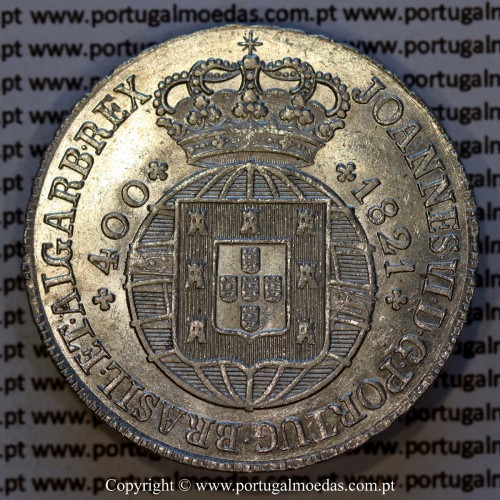Cruzado Novo prata 1821 D. João VI — Anverso — Ref. MQ.4D.AG.J6.12.13.A3 — Soberba