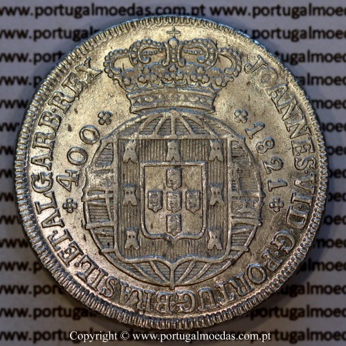 Cruzado Novo prata 1821 D. João VI — Anverso — Ref. MQ.4D.AG.J6.12.04.A1 — Estado: Soberba