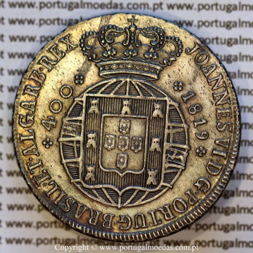 Cruzado Novo prata 1819 D. João VI — Anverso — Ref. MQ.4D.AG.J6.12.02.A3 — Estado: Bela