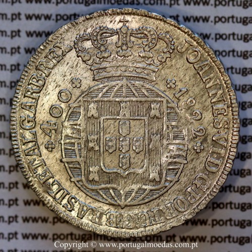 Cruzado Novo prata 1822 D. João VI — Anverso — Ref. MQ.4D.AG.J6.12.05.A3 — Estado: Bela a Soberba