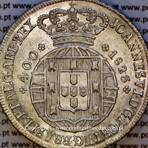Portugal Cruzado Novo silver 1823, King João VI — Obverse detail — Ref. MQ.4D.AG.J6.12.06.A2 — Grade: UNC