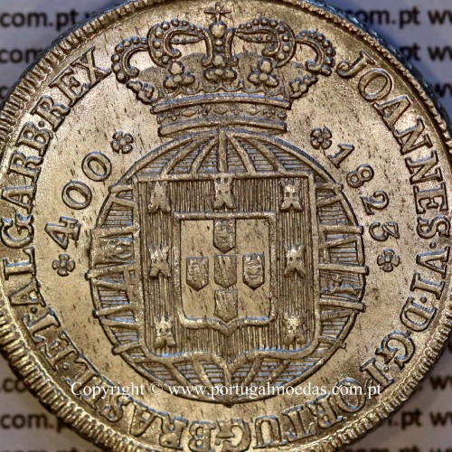 Cruzado Novo prata 1823 D. João VI — Detalhe anverso — Ref. MQ.4D.AG.J6.12.06.A1 — Estado: Soberba