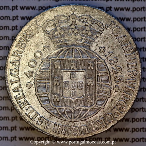 Cruzado Novo prata 1823 D. João VI — Anverso — Ref. MQ.4D.AG.J6.12.16.A3 — Estado: Bela/Soberba