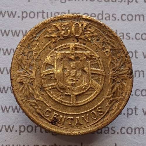 50 Centavos 1924 Bronze-Alumínio, $50 centavos 1924 Alumínio-Bronze Republica Portuguesa, (BC), World Coins Portugal  KM 575