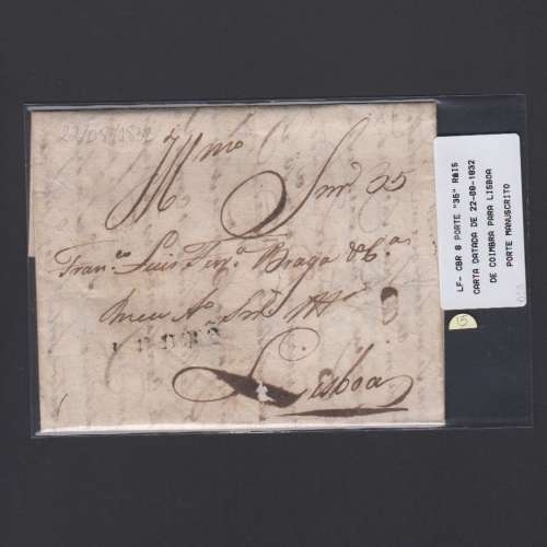 Carta Pré-Filatélica circulada de Coimbra para Lisboa datada de 22-08-1832