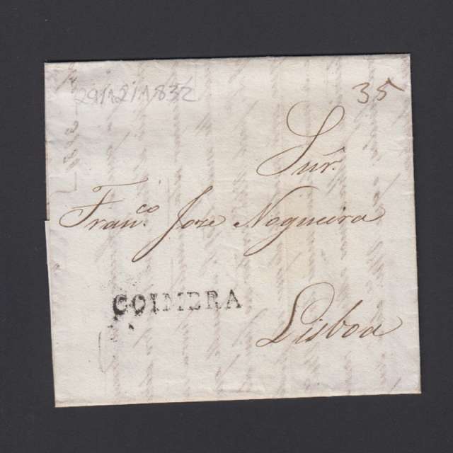 Carta Pré-Filatélica circulada de Coimbra para Lisboa datada de 29-12-1832