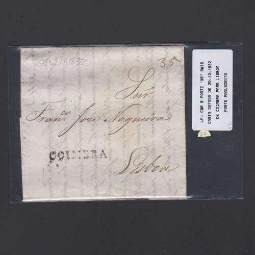 Carta Pré-Filatélica circulada de Coimbra para Lisboa datada de 29-12-1832