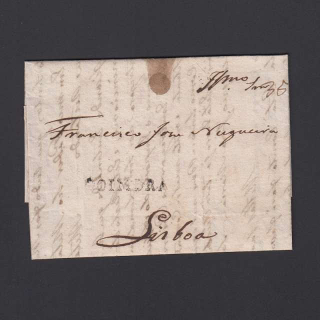 Carta Pré-Filatélica circulada de Coimbra para Lisboa datada de 27-03-1833