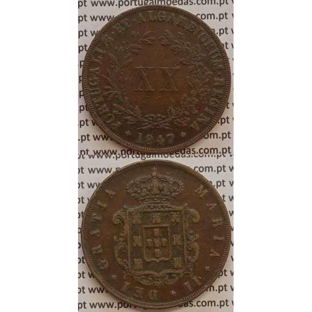 MOEDA XX REIS COBRE 1847 (MBC) - D.MARIA II