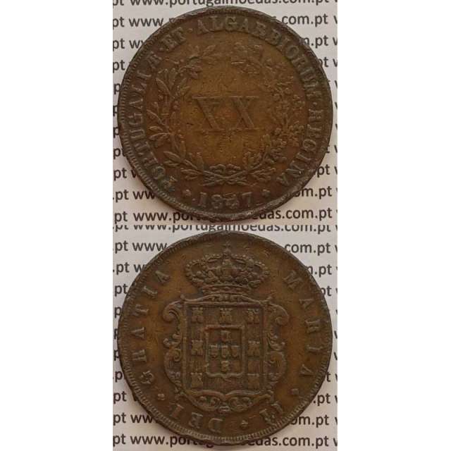 MOEDA XX REIS COBRE 1847 (BC+/MBC-) - D.MARIA II