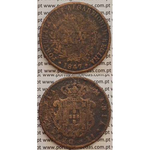 MOEDA XX REIS COBRE 1847 (BC-/REG) - D.MARIA II