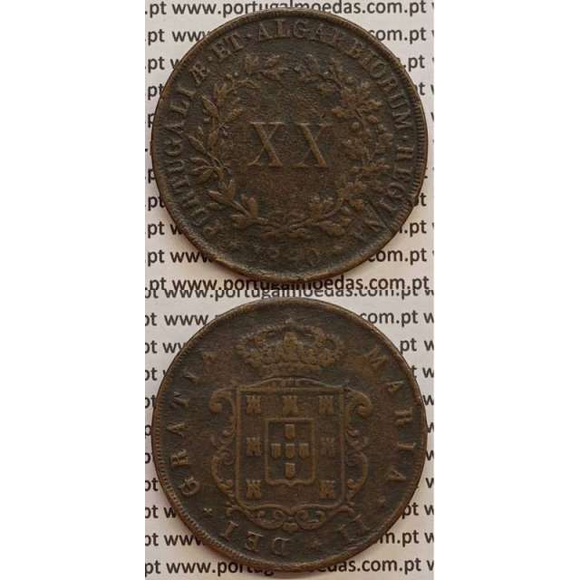 MOEDA XX REIS COBRE 1850 (MBC) - D.MARIA II