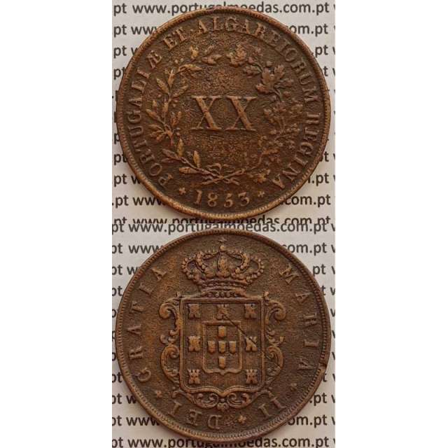 MOEDA XX REIS COBRE 1853 (MBC) - D.MARIA II