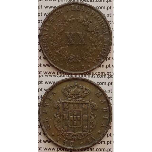 MOEDA XX REIS COBRE 1853 (MBC) - D.MARIA II
