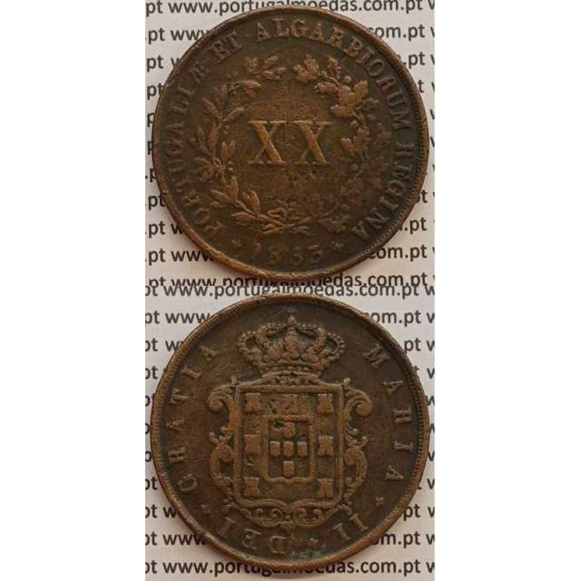 MOEDA XX REIS COBRE 1853 (MBC-) - D.MARIA II