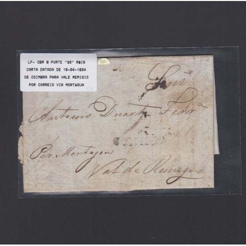 Pré-Filatélica circulada de Coimbra para Vale Remígio datada de 19-04-1834