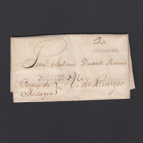 Pré-Filatélica circulada de Coimbra para Vale Remígio datada de 29-05-1834