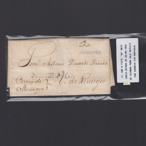 Pré-Filatélica circulada de Coimbra para Vale Remígio datada de 29-05-1834