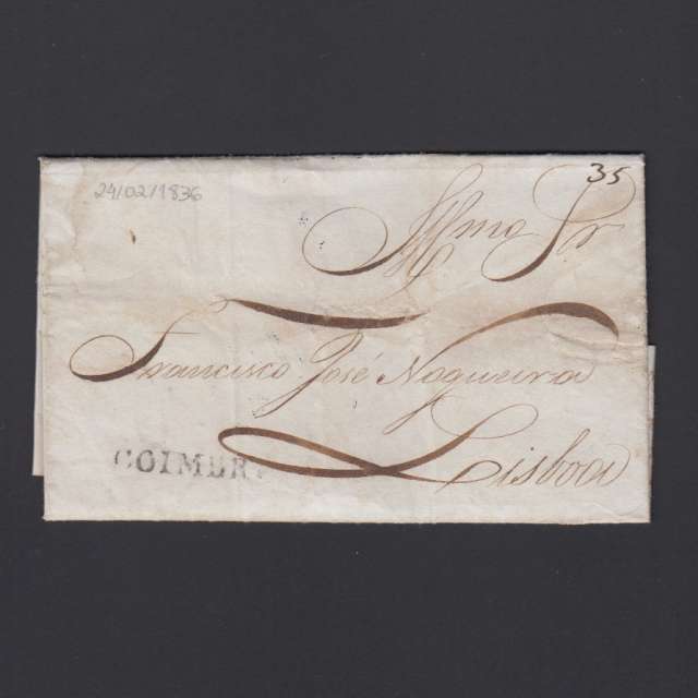 Pré-Filatélica circulada de Coimbra para Lisboa datada de 24-02-1836