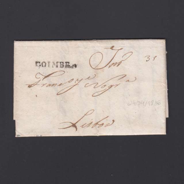 Pré-Filatélica circulada de Coimbra para Lisboa datada de 24-04-1836