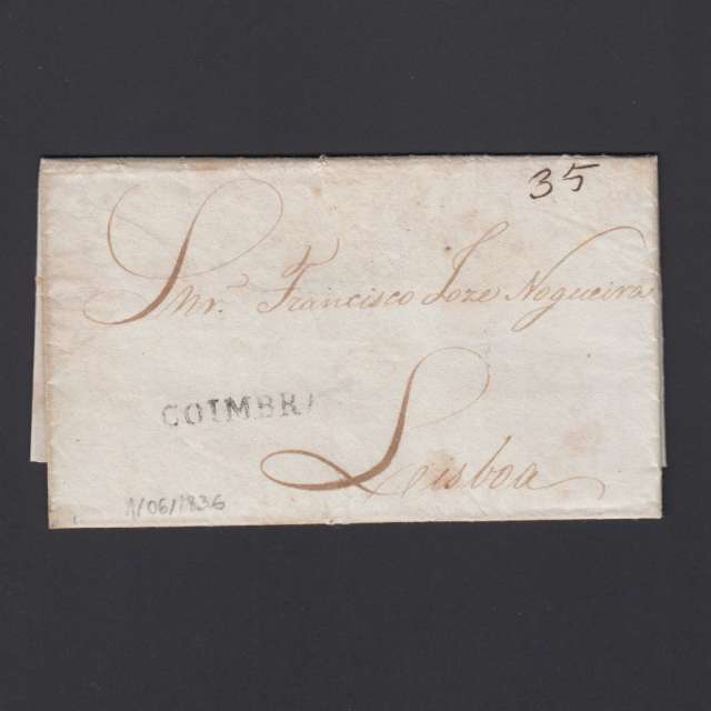 Pré-Filatélica circulada de Coimbra para Lisboa datada de 01-06-1836