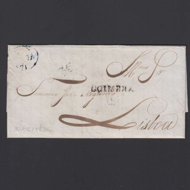 Pré-Filatélica circulada de Coimbra para Lisboa datada de 30-06-1836