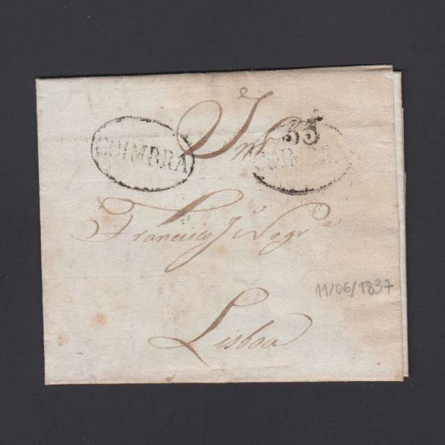 Pré-Filatélica circulada de Coimbra para Lisboa datada de 11-06-1837