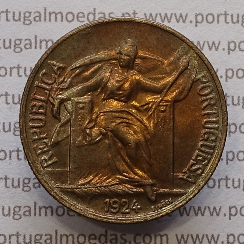 1 Escudo 1924 Bronze-Alumínio, 1$00 1924 Alumínio-Bronze Republica Portuguesa, (Soberba), World Coins Portugal  KM 576