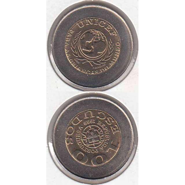 100$00 BIMETÁLICA 1999 "UNICEF" SEM ERRO "PORTUGUESA" (BELA/SOB)