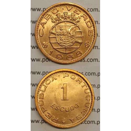 Cabo Verde 1 Escudo 1968 bronze, "1$00" escudo bronze 1968, Ex-Colónia de Cabo verde, (Soberba), World Coins Cape Verde KM 8