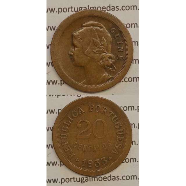GUINÉ - 20 CENTAVOS BRONZE 1933 (MBC+)