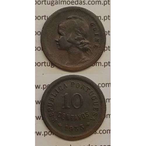 10 Centavos 1933 Bronze Guiné, dez centavos 1933 ($10) Ex-colónia Portuguesa Guiné, (MBC), World Coins Guinea Portuguese KM 2