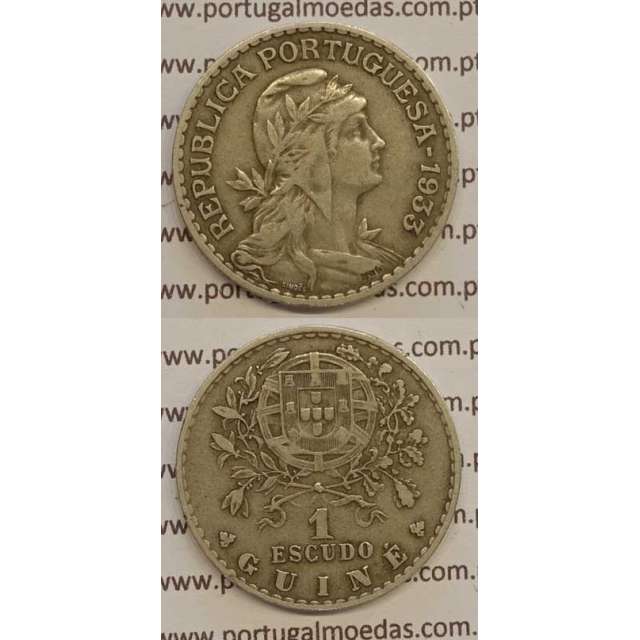 Guiné, 1 escudo 1933 Alpaca, Ex-Colónia Portuguesa da Guiné, (MBC+), World Coins Guinea-Bissau KM 5