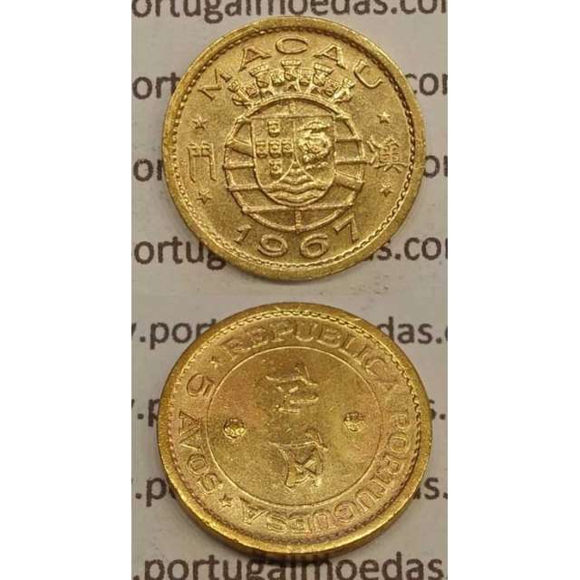 MACAU - 5 AVOS LATÃO-NÍQUEL 1967 (MBC+/BELA-)