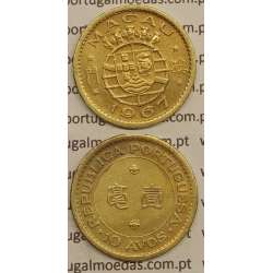 Macau 10 Avos 1967 Latão Níquel , Macao Portuguese Colony 10 avos 1967, (MBC), Ex-Colónia Macau, World Coins Macao KM 2a