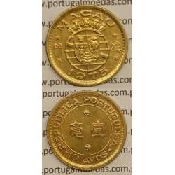 Macau 10 Avos 1975 Latão Níquel , Macao Portuguese Colony 10 avos 1975, (MBC+/BELA-), Ex-Colónia Macau, World Coins Macao KM 2a