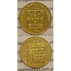 Macau 10 Avos 1988 Latão Níquel , Macao Portuguese Colony 10 avos 1988, (MBC+/Bela-),  Ex-Colónia Macau, World Coins Macao KM 20